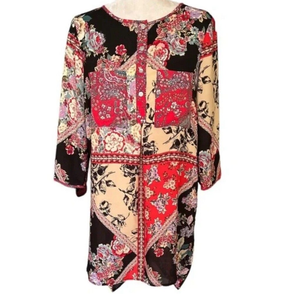 D130 Fig & Flower Anthropologie Dress  Patchwork Floral Size large *Read Measure